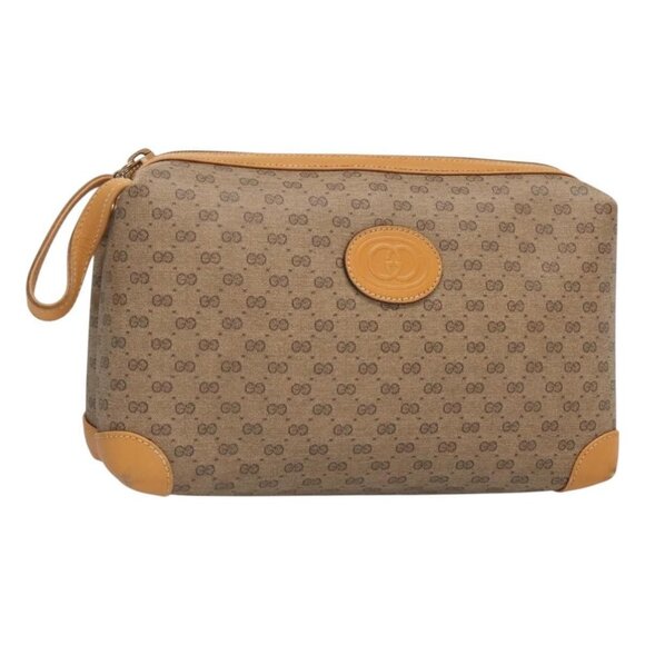 GUCCI Micro GG Supreme Clutch Bag PVC Beige Gold Auth - Picture 1 of 16